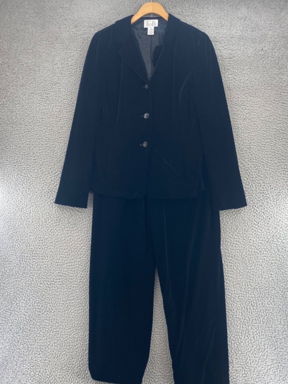 LOFT Set Womens 8 Black Velvet Notch Lapel Blazer Straight Leg Trouser Stretch